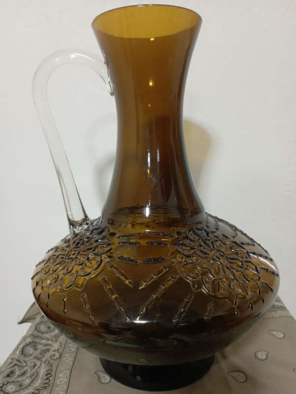 Large bulbous glass vase dark burnt orange colour