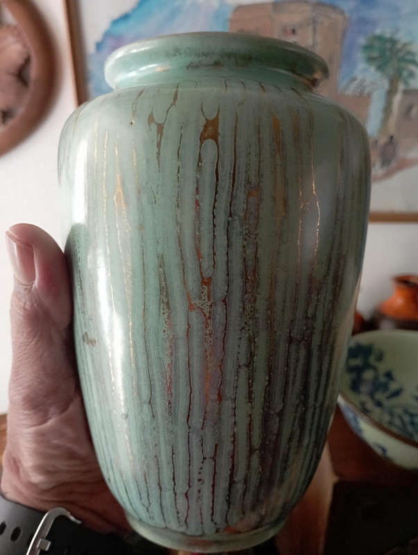West Germany Vase..Teal with gold drip