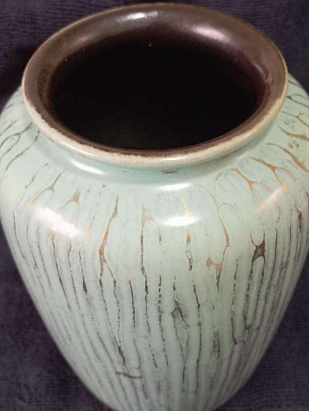 West Germany Vase..Teal with gold drip