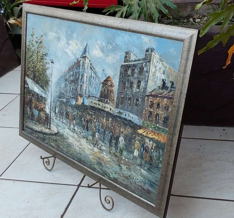 Awesome 20th century Parisian Street scene Oil Painting by V.Bergen