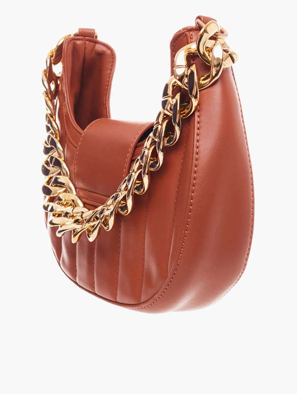 Scotty Bags & co. Saddle Tan The Glamour Baguette With Gold Chain