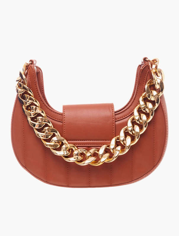 Scotty Bags & co. Saddle Tan The Glamour Baguette With Gold Chain