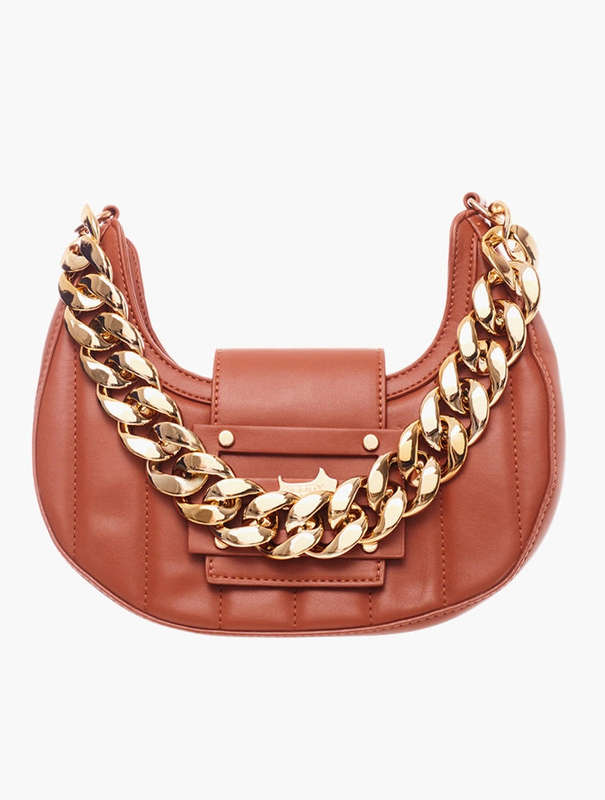 Scotty Bags & co. Saddle Tan The Glamour Baguette With Gold Chain