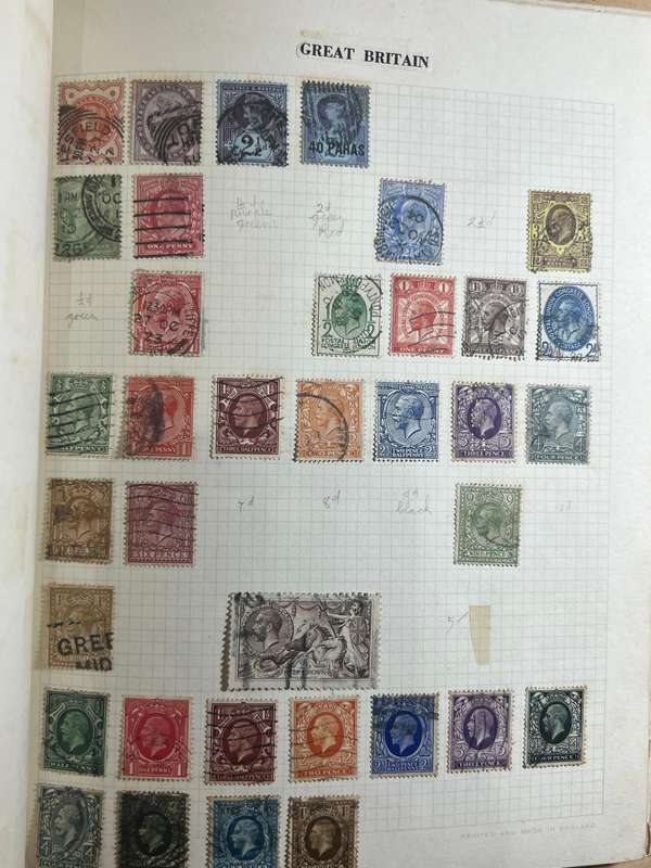Worldwide Stamp Collection Album - 200+ hinged and used stamps. relatively full