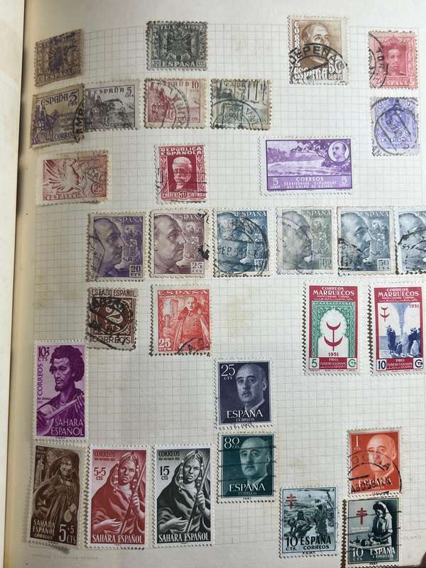 Worldwide Stamp Collection Album - 200+ hinged and used stamps. relatively full