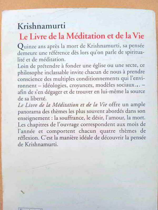 Le Livre de la Méditation et de la Vie, J. Krishnamurti