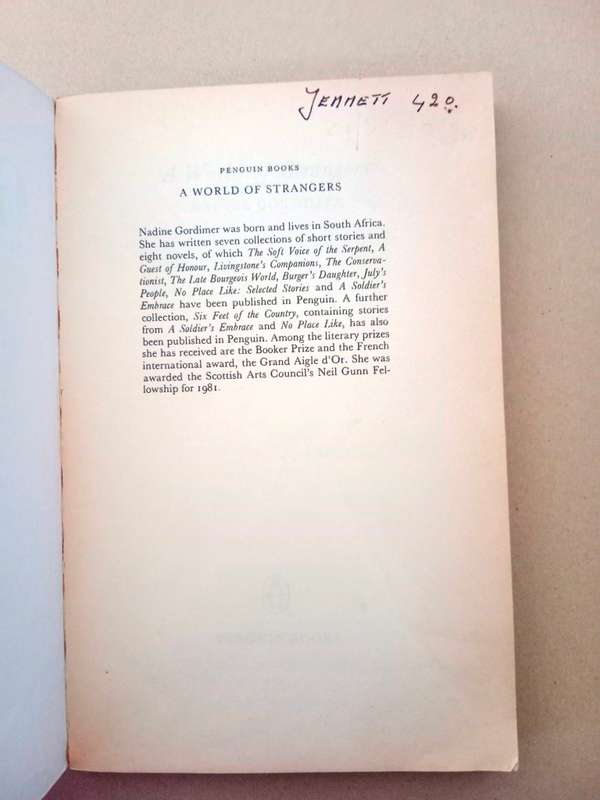 A World of Strangers, Nadine Gordimer