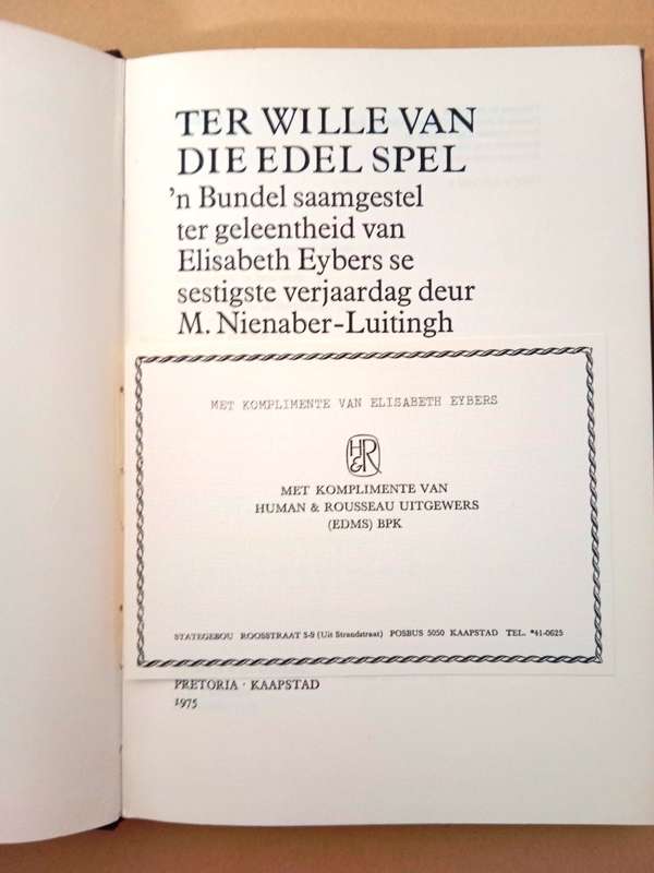 Ter wille van die edel spel, M. Nienaber-Luitingh [eerste uitgawe]