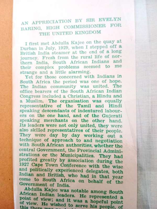 A.I. Kajee - His Work for the South African Indian Community, by G.H. Calpin