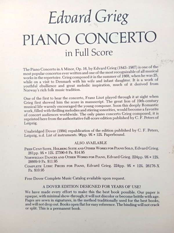 Piano Concerto, in full score, Edvard Grieg
