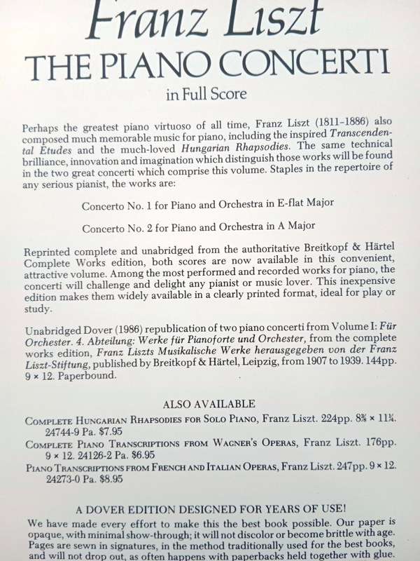 The Piano Concerti, in full score, Franz Liszt