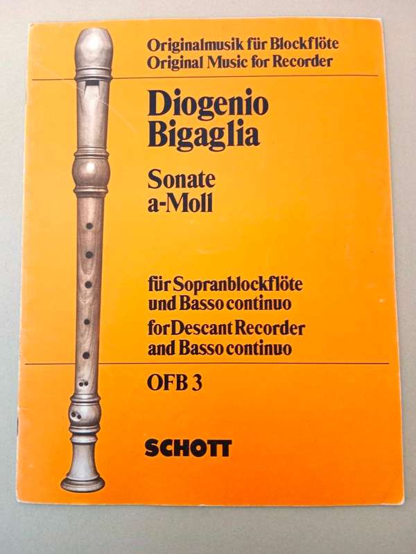 Sonata in a minor for descant recorder and basso continuo, Diogenio Bigaglia