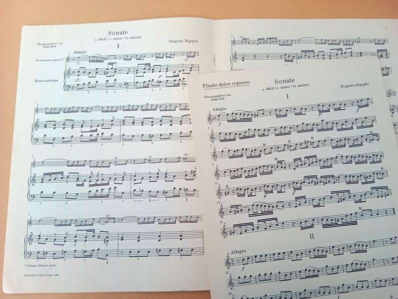 Sonata in a minor for descant recorder and basso continuo, Diogenio Bigaglia