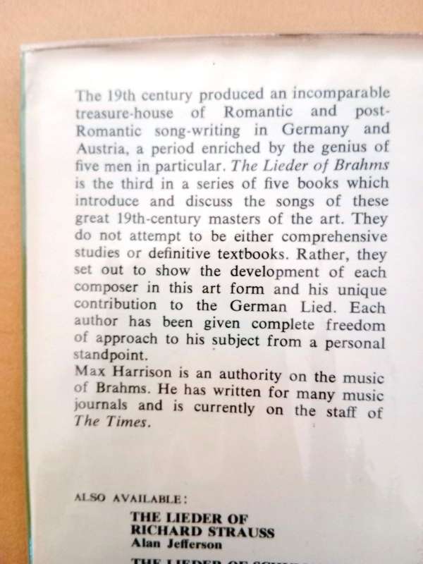 The Lieder of Brahms, Max Harrison