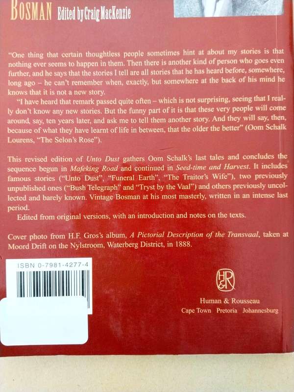 Unto Dust and other Stories, Herman Charles Bosman
