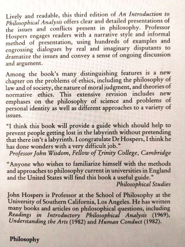 An Introduction to Philosophical Analysis, John Hospers
