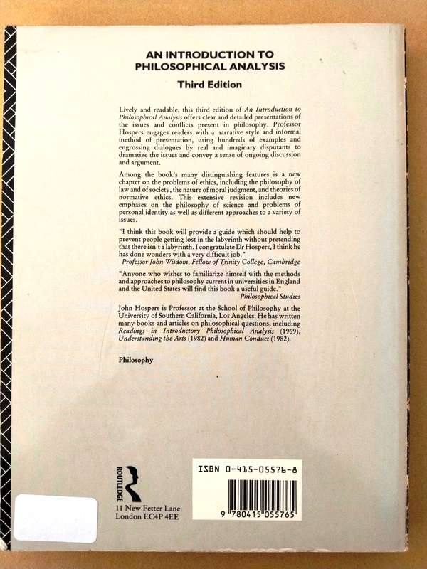 An Introduction to Philosophical Analysis, John Hospers
