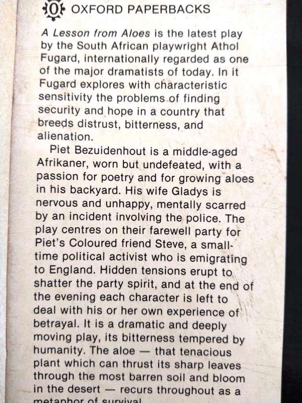 A Lesson From Aloes, Athol Fugard