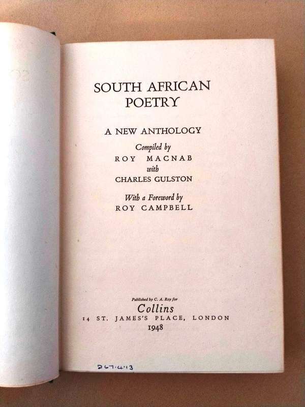 South African Poetry - A New Anthology, compiled by Roy Macnab and Charles Gulston [1948]
