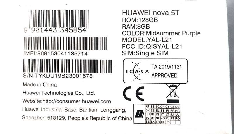 HUAWEI NOVA 5T 8GB RAM 128GB ROM
