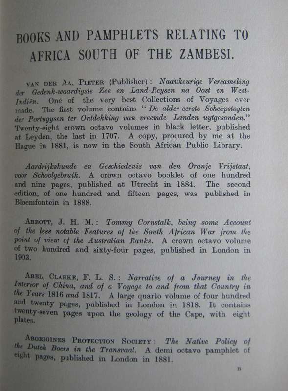 Catalogue of Books and Pamphlets Relating to Africa South of the Zambezi G M Theal