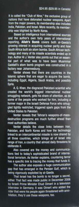 Allah's Bomb The Islamic Quest for Nuclear Weapons Al J Venter