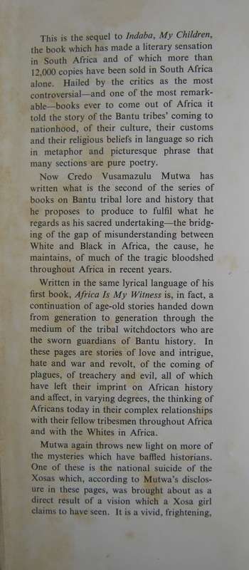 Africa Is My Witness Sequel to Indaba, my Children Vusamazulu C Mutwa  Publisher: Blue Cr