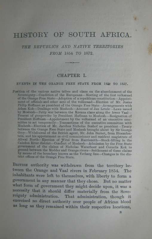 History of South Africa The Republics and Native Territories from 1854 to 1872 G m Theal