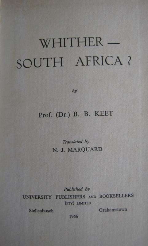 Wither South Africa Prof BB Keet