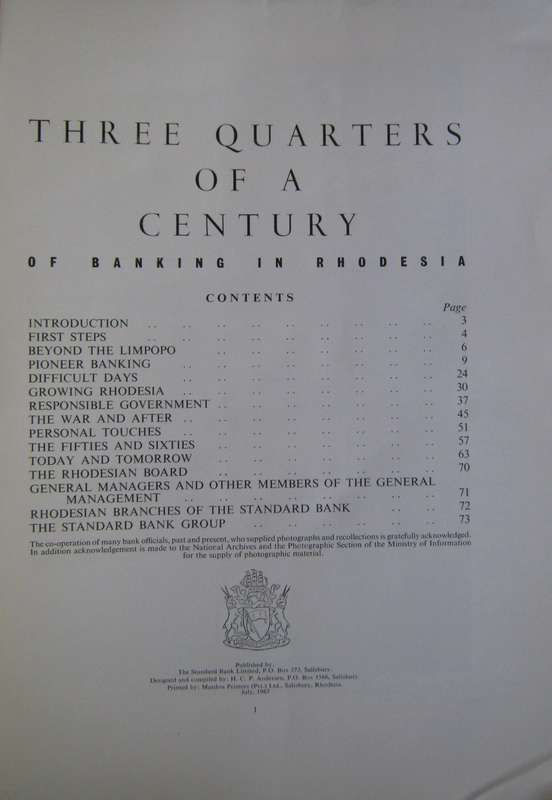 Standard Bank - Three Quarters of A Century of Banking in Rhodesia 1892-1967 H C P Andrews