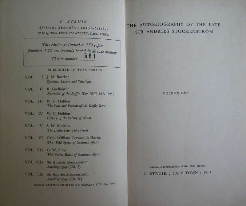 The Autobiography of the late Sir Andries Stockenstrom, Bart Volumes 1 & 2 C W Hutton