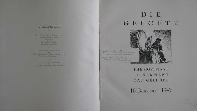 Die Gelofte The Covenant Le Serment Das Gelubde 16 Desember  1949 Bartho Smit