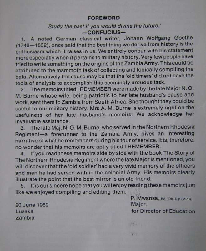 The Story of the Northern Rhodesia Regiment + I Remember Booklet Edited by W V Brelsford