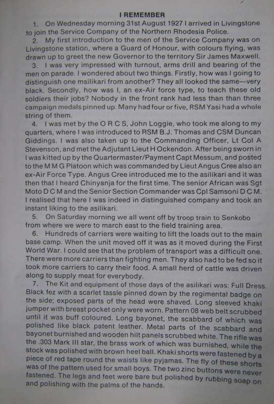 The Story of the Northern Rhodesia Regiment + I Remember Booklet Edited by W V Brelsford