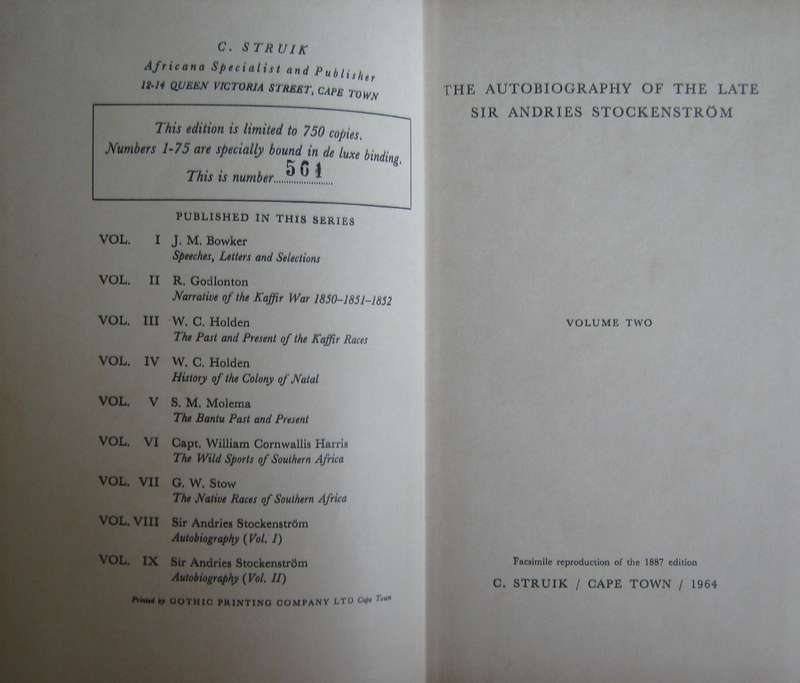 The Autobiography of the late Sir Andries Stockenstrom, Bart Volumes 1 & 2 C W Hutton