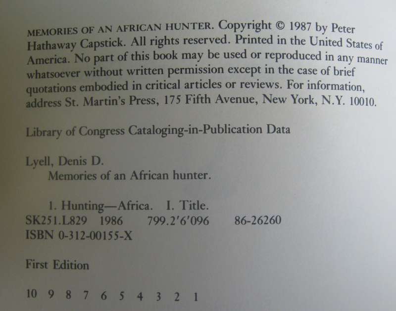 Memories of an African Hunter Denis D Lyell