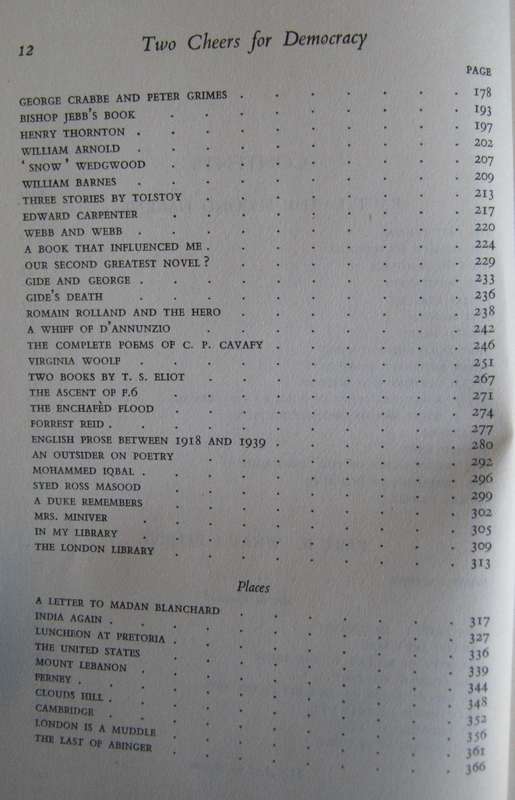 Two Cheers for Democracy  E M Forster    Publisher: Edward Arnold   Edition: First, 1951 I