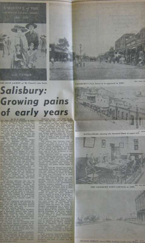 A Sequence of Time The Story of Salisbury, Rhodesia 1900-1914 G H Tanser