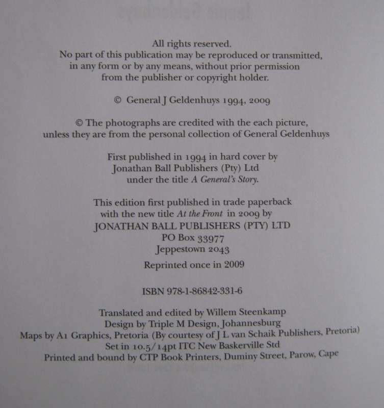 At The Front A Generals Account of the South Africas Border War Jannie Geldenhuys