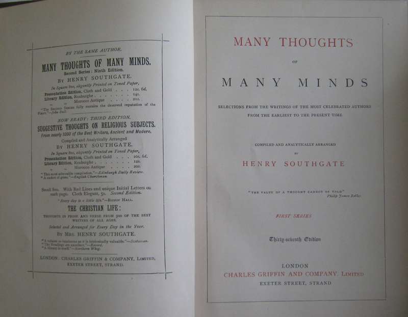 Many Thoughts of Many Minds Being a Treasury of Reference Henry Southgate