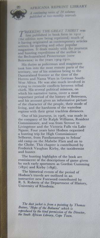 Trekking The Great Thirst Sport & Travel in the Kalahari Desert Arnold W Hudson