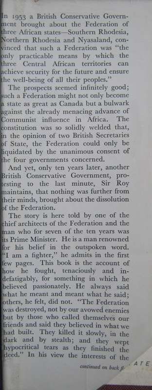Welenskys 4000 Days Life & Death of the Federation of Rhodesia & Nyasaland Signed by the author