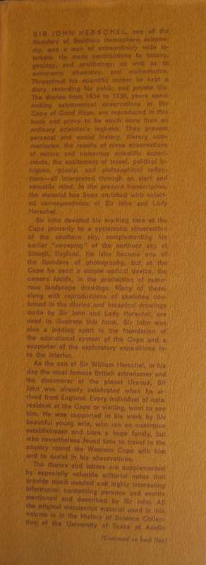 Herschel at the Cape Diaries & Correspondence of Sir John Herschel 1834  1838 David S Evans