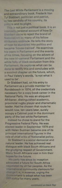 The Last White Parliament Frederik Van Zyl Slabbert