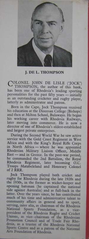 The Story of Rhodesian Sport Volume 1 1889-1935 J de L Thompson