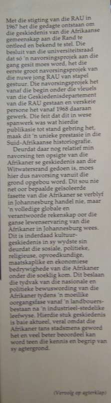 Afrikaners in Die Goudstad Deel 1 1886-1924 Redakteur Prof. Dr E L P Stals