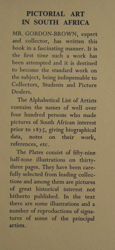 Pictorial Art In South Africa During Three Centuries to 1875 A Gordon-Brown