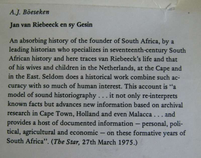 Slaves and Free Blacks at the Cape 1658 - 1700 A J Boeseken