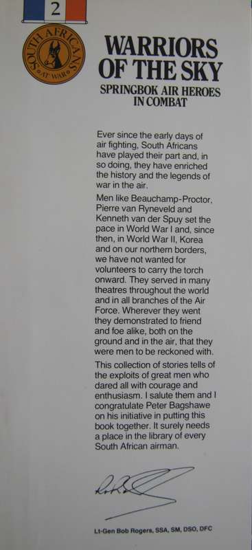 Warriors of the Sky. Springbok Air Heroes in Combat     Author: Peter Bagshawe   Publisher: Ashanti