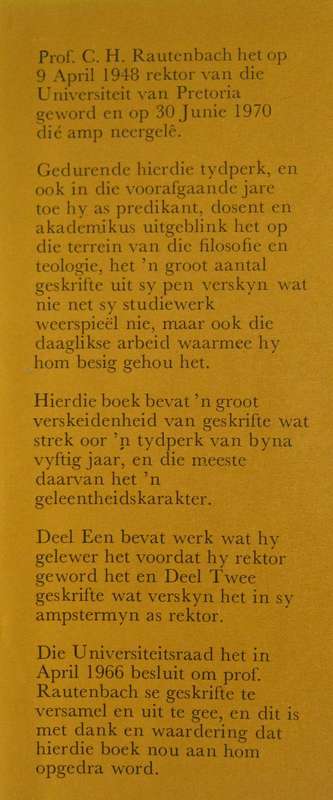 Versamelde Geskrifte Prof Dr C H Rauntenbach  P